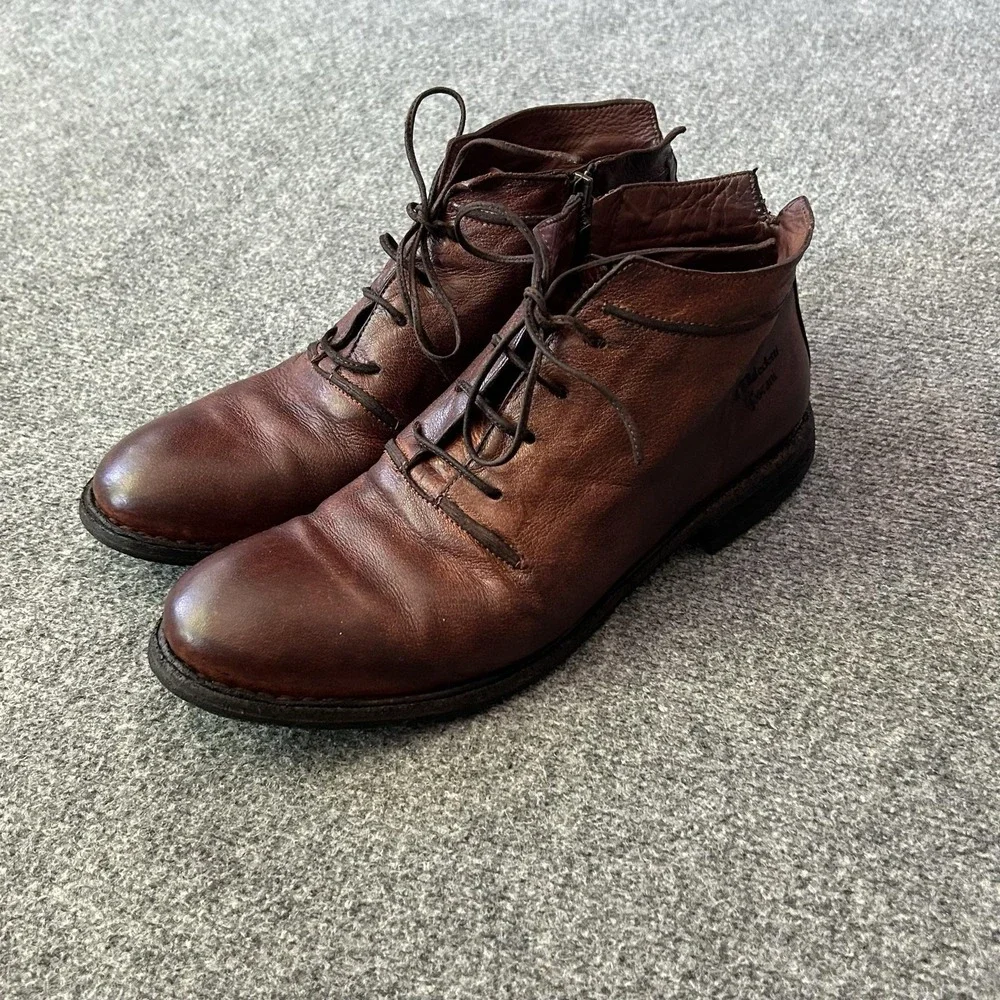 Maledetti Toscani Boots Mens Size 8 Brown Leather Ankle Chukka Side Zip Italy